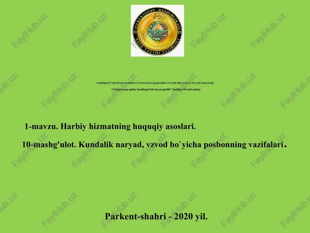 "chaqiruvga qadar boshlang’ich tayyorgarlik" — PPTX