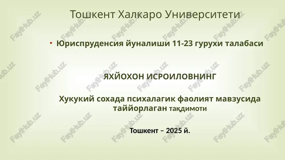 xukukiy soxada psixologik faoliyat — PPTX