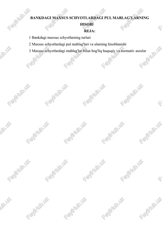 bankdagi maxsus schyotlardagi pul mablag’larning hisobi — DOCX