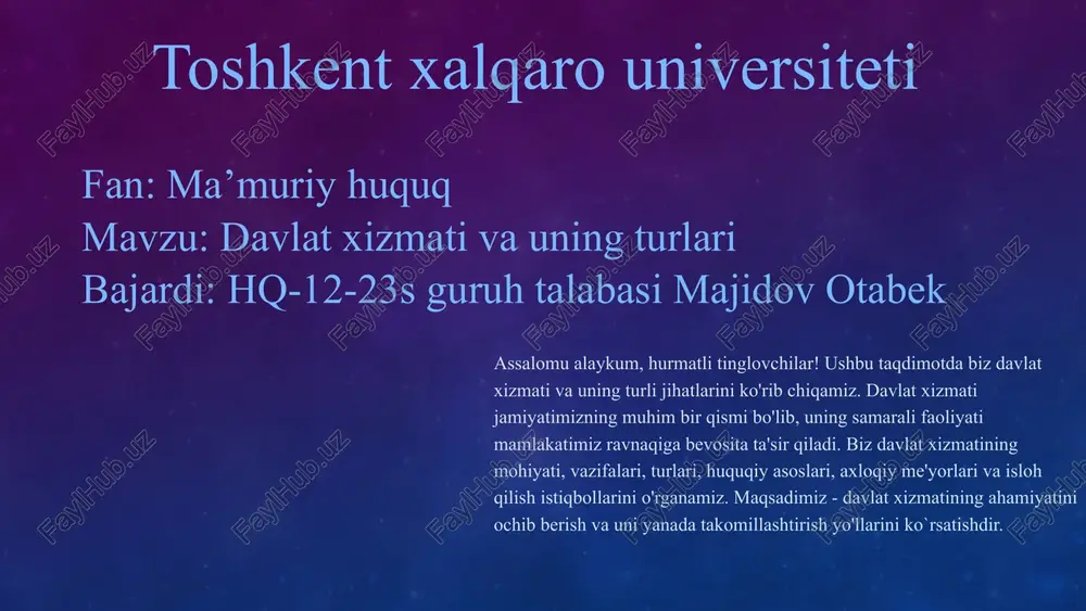 davlat xizmati va uning turlari — PPTX