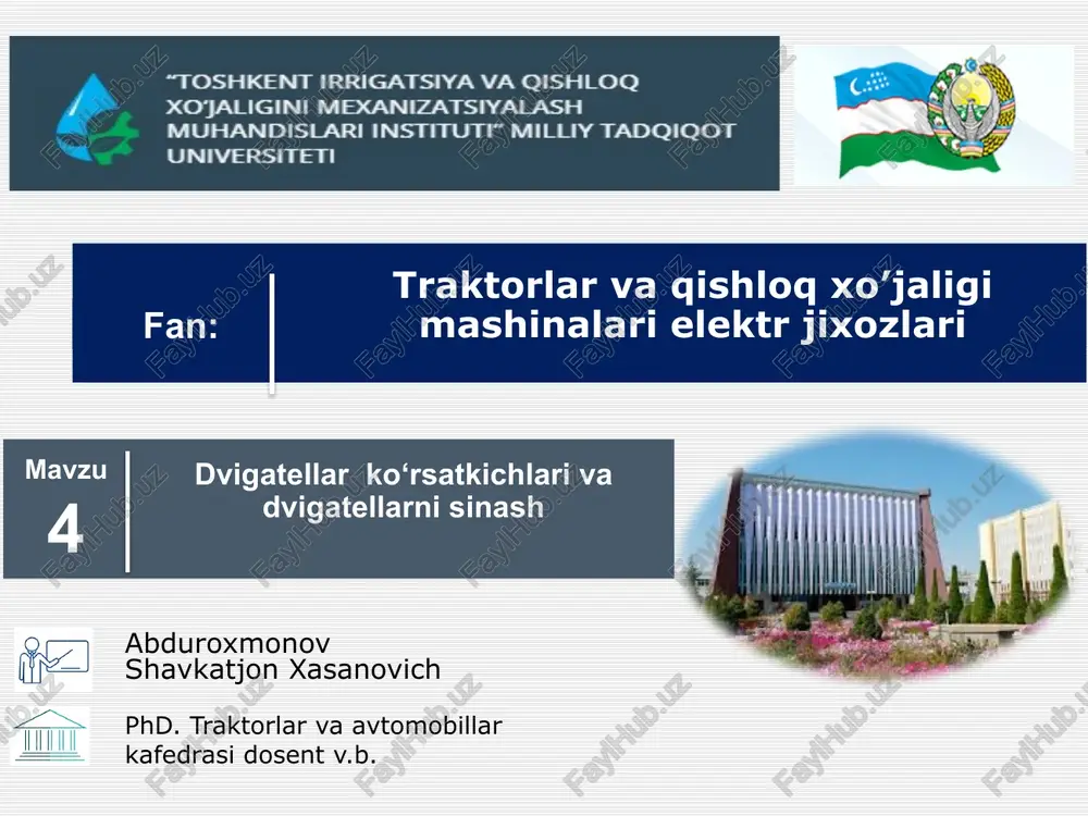 traktorlar va qishloq xo'jaligini mexanizat-siyalash muhandis-lari institut — PPTX