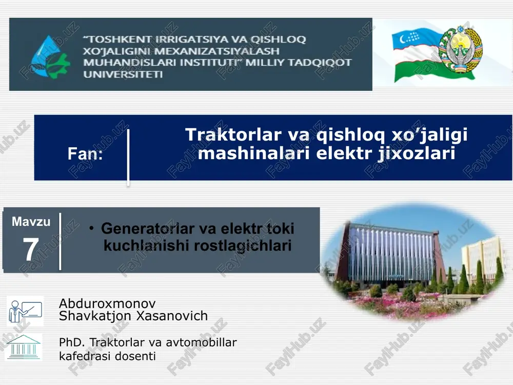 generatorlar va elektr to'kikuchlanish rostlagichlari — PPTX