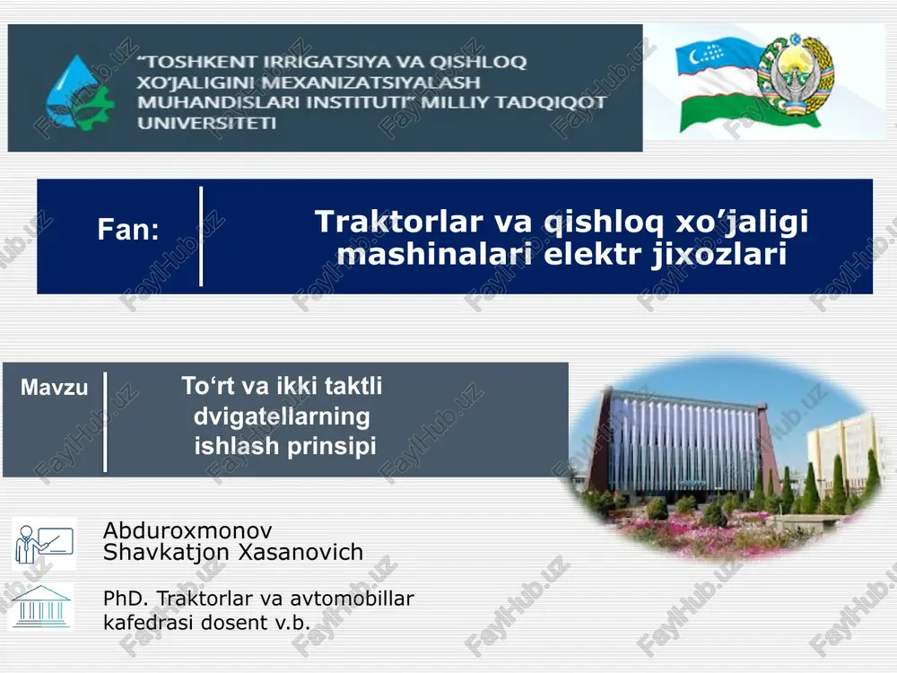traktorlar va qishloq xo'jaligi mashinalari elektr jihozlari — PPTX