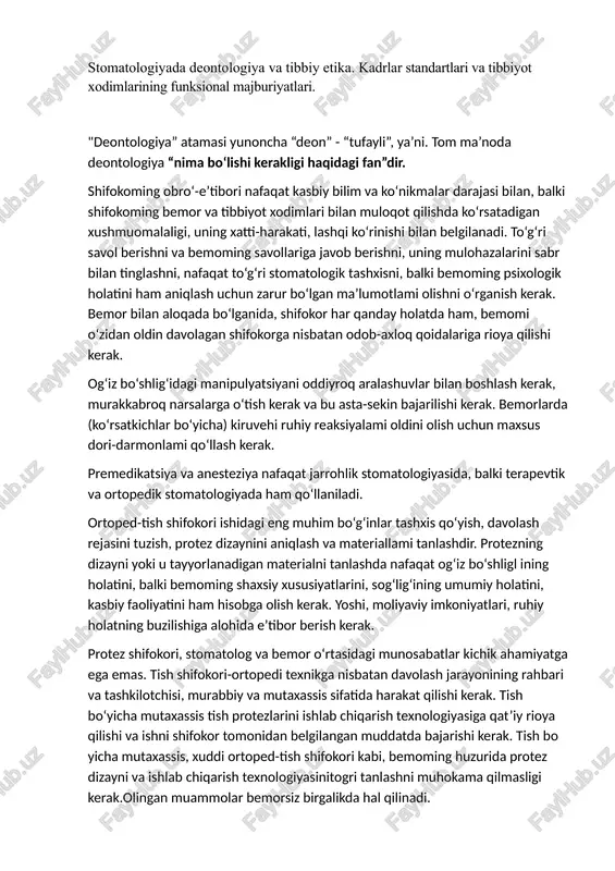 stomatologiyada deontologiya va tibbiy etika — DOCX