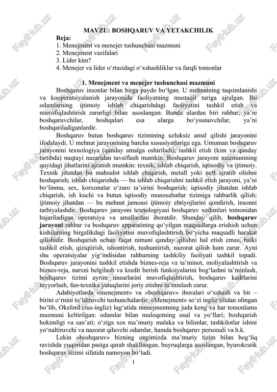 boshqaruv va yetakchilik — DOCX