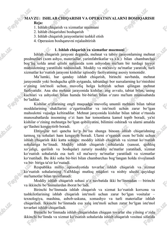 ishlab chiqarish va operatsiyalarni boshqarish — DOCX