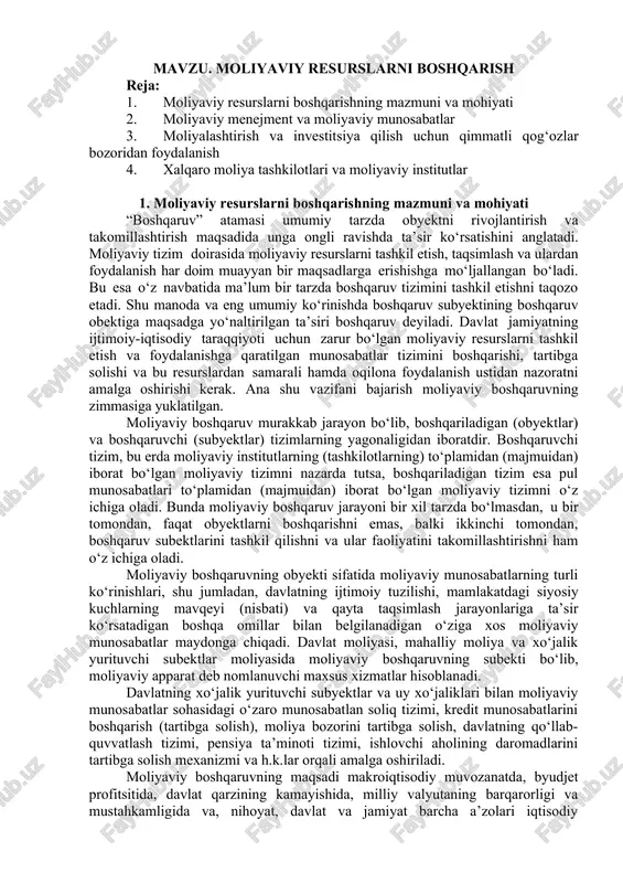 moliyaviy resurslarni boshqarish — DOCX