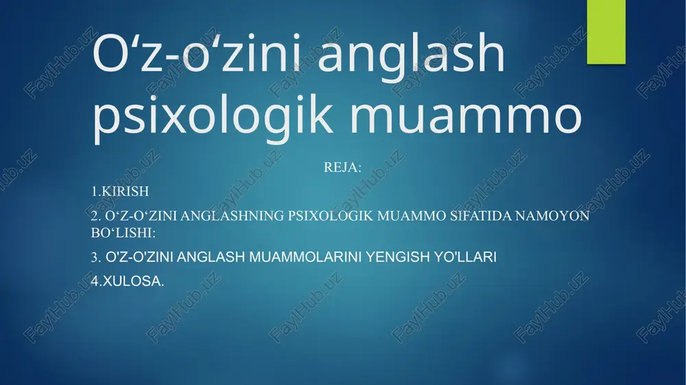 o‘z-o‘zini anglash psixologik muammo — PPTX