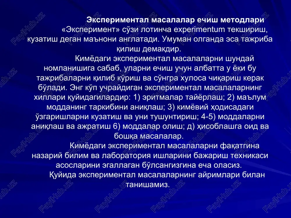 kimyoda eksperimenta masalalar yechish merodlari — PPT