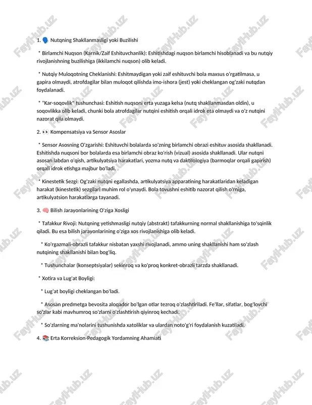 nutqning shakllanmasligi yoki buzilishi — DOCX