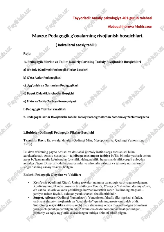 pedagogik g’oyalarning rivojlanish bosqichlari — DOCX