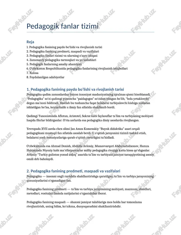 pedagogik fanlar tizimi — DOCX