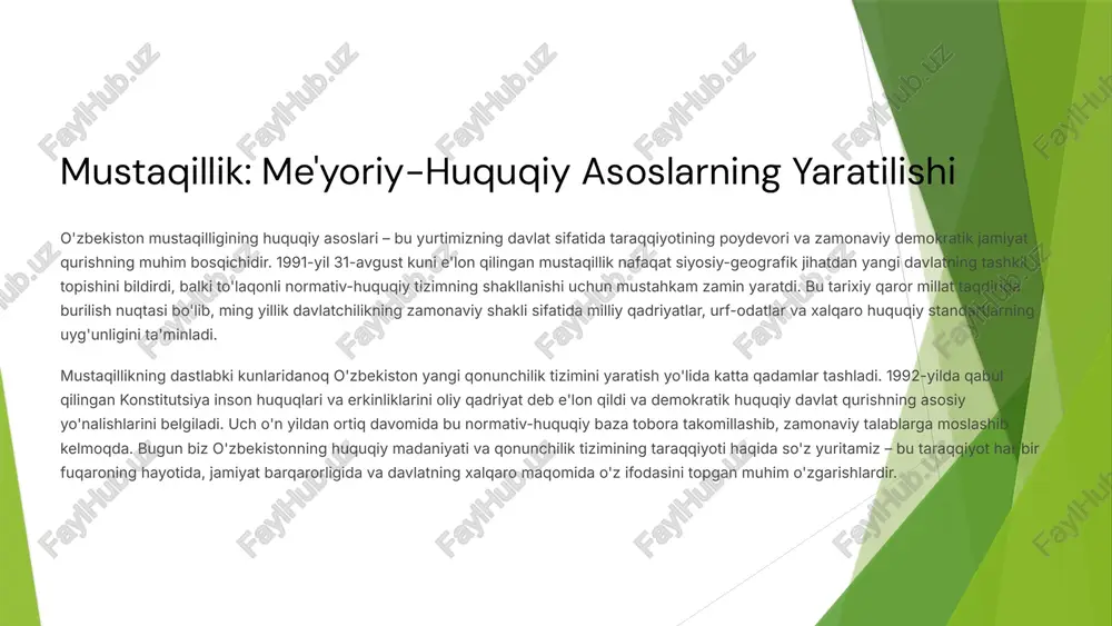 mustaqillik yillarida huquqiy asoslarning yaratilishi — PPTX