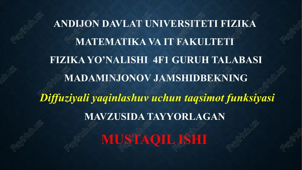 diffuziyali yaqinlashuv untaqsimot funksiyasi — PPTX