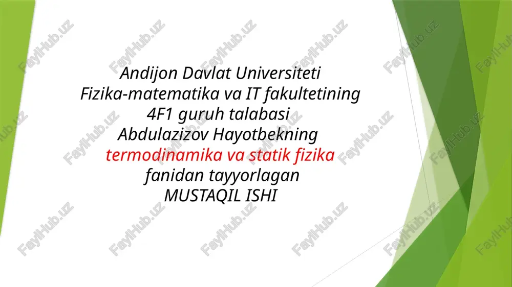termodinamika va statik fizika — PPTX