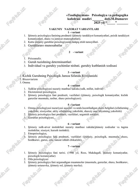 yakuniy nazorat variantlari — DOCX