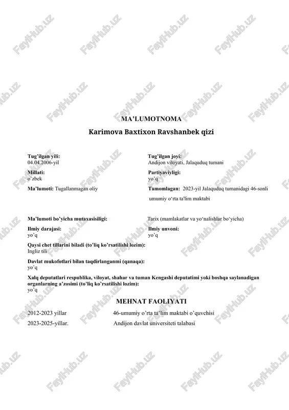 karimova baxtixon ravshanbek qizi — DOCX