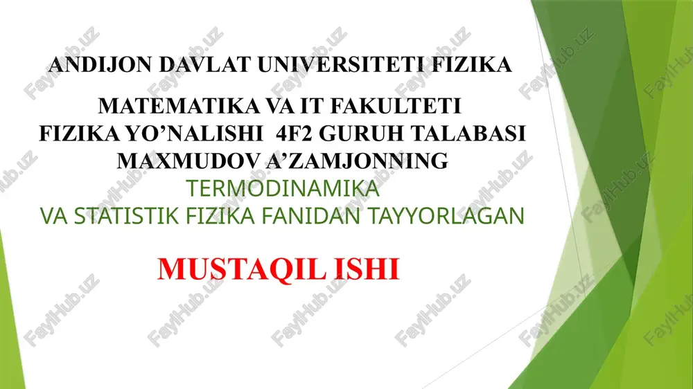 termodinamika ikkinchi qonuni — PPTX