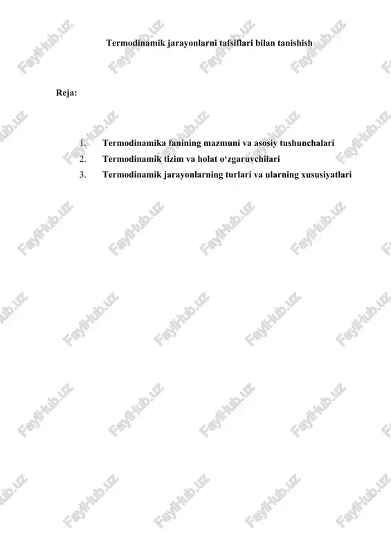 termodinamik jarayonlarni tafsiflari bilan tanishish — DOCX