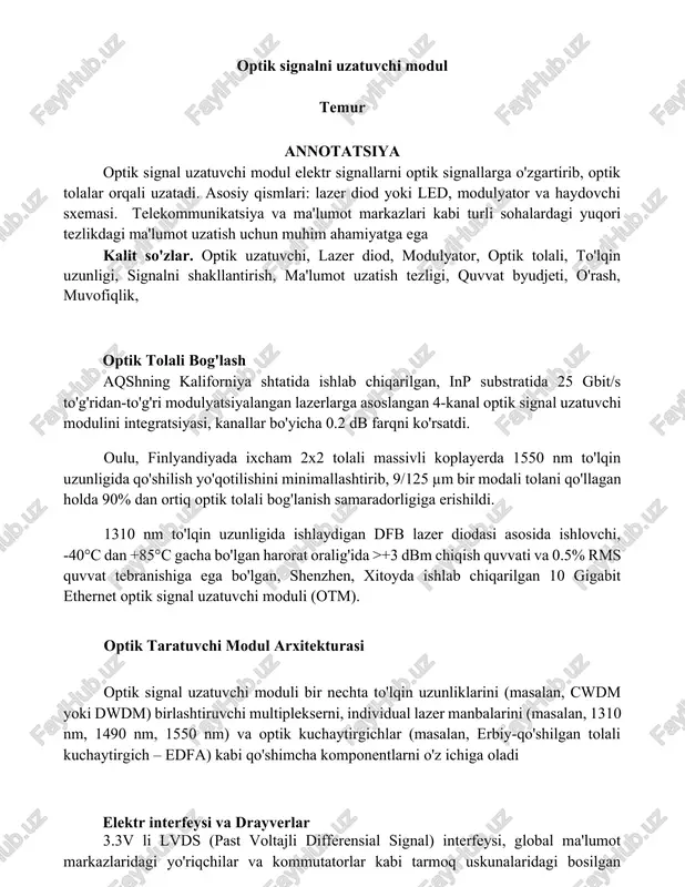 optik signalni uzatuvchi modul — DOCX