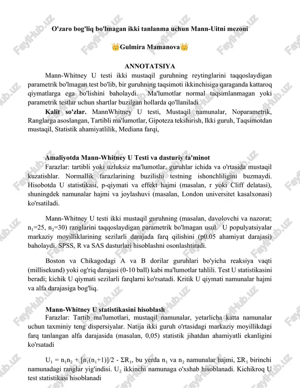 mann-whitney u testi va dasturiy ta'minot — DOCX