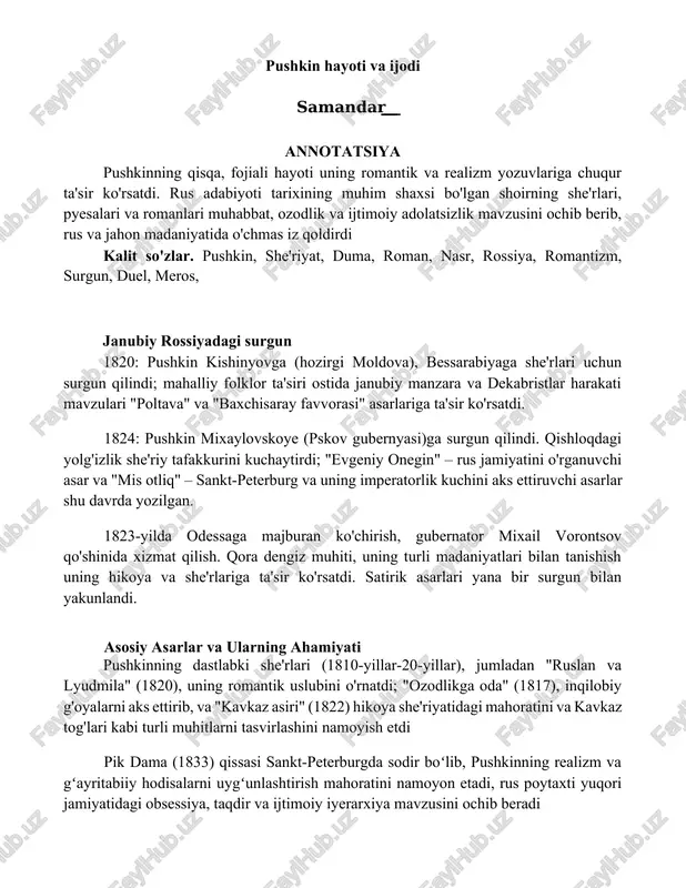 pushkin hayoti va ijodi — DOCX