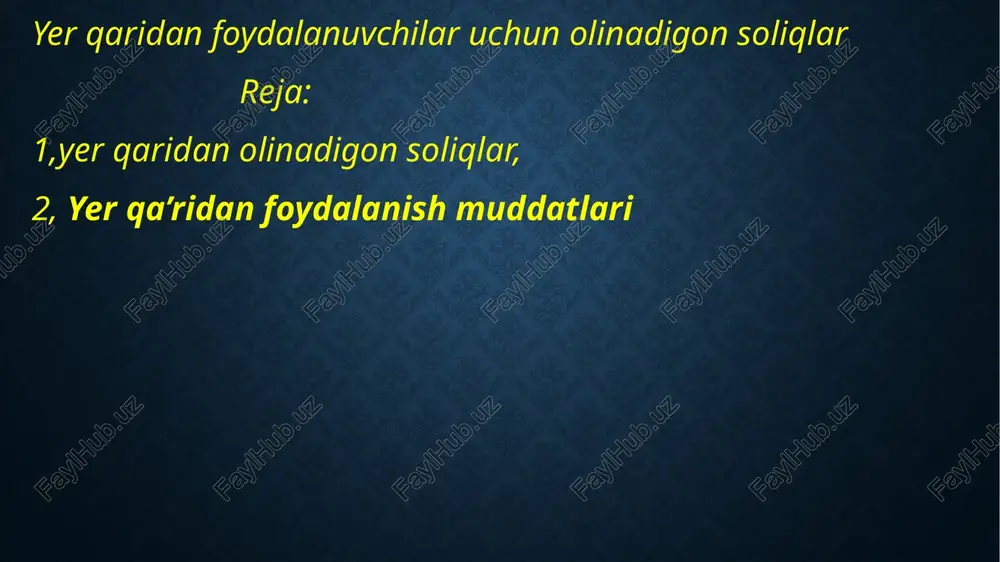 yerqa ridan foydalanuvchilar uchun olinadigon soliqlar — PPTX