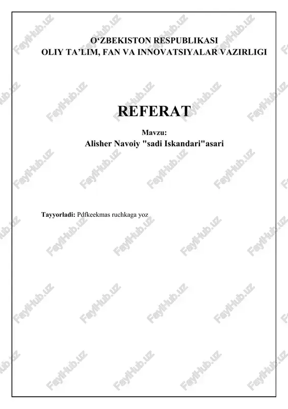 alisher navoiy "saddi iskandariy" asari — DOCX