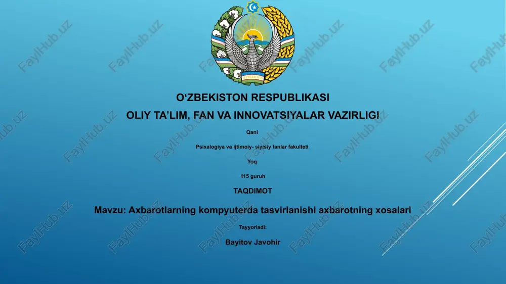 axbarotlarning kompyuterda tasvirlanishi axbarotning xosalari — PPTX