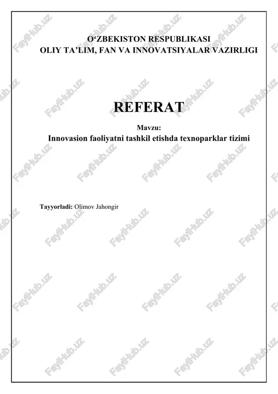 texnoparklar: ta'rif, mohiyat va tarixiy rivojlanish — DOCX