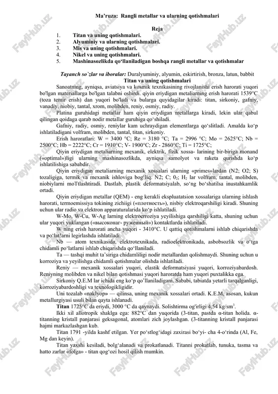 titan va uning qotishmalari — DOCX