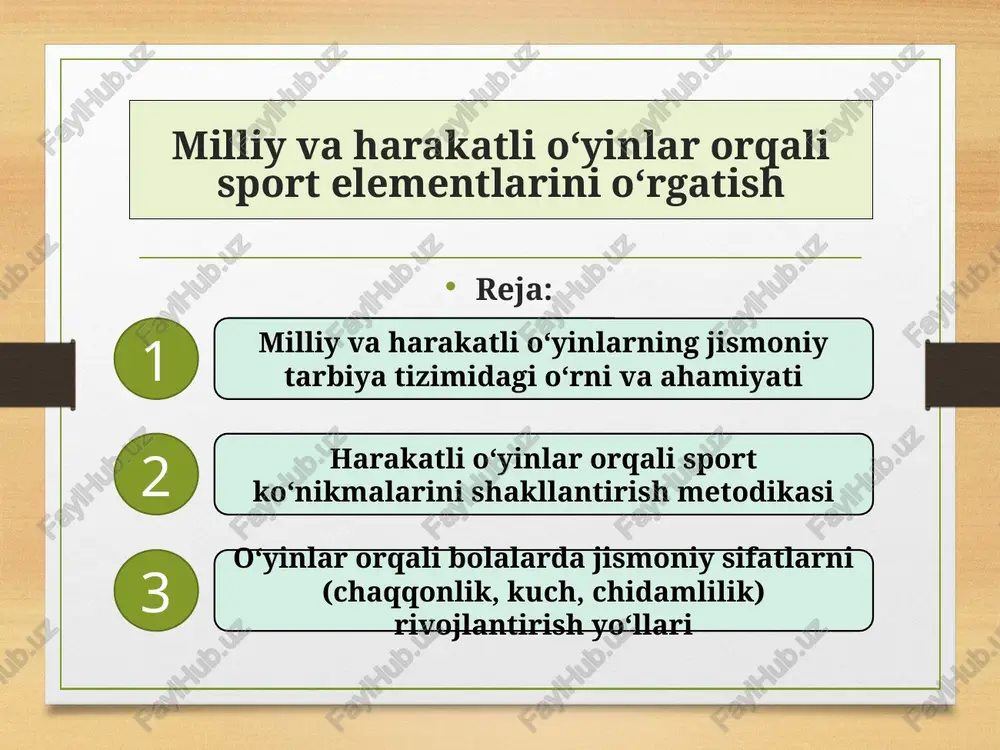 milliy va harakatli o‘yinlar orqali sport elementlarini o‘rgatish — PPTX