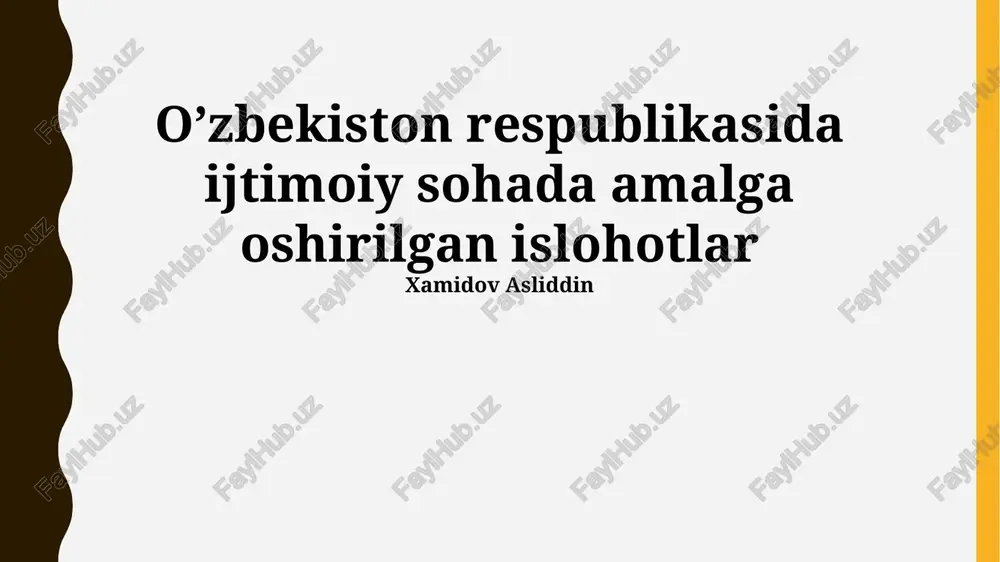 ijtimoiy sohadagi islohotlarning asosiy yo'nalishlari — PPTX