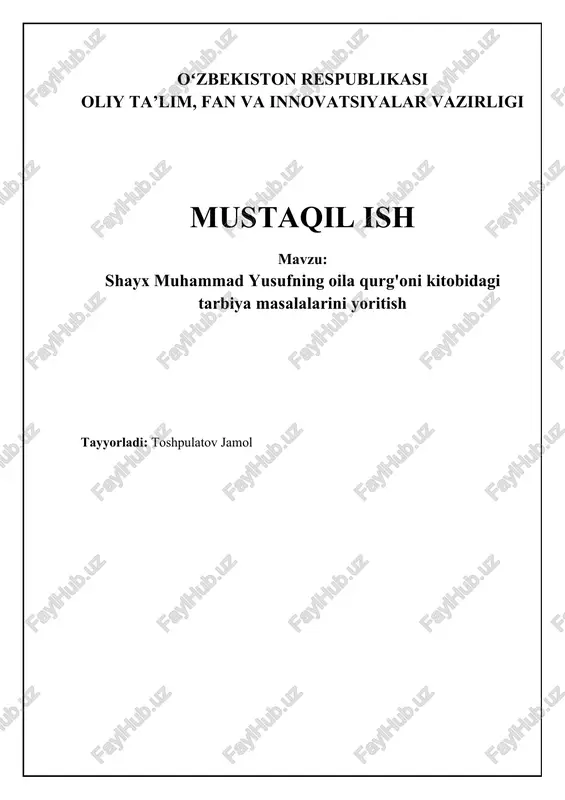 shayx muhammad yusufning oila qurg'oni kitobi — DOCX