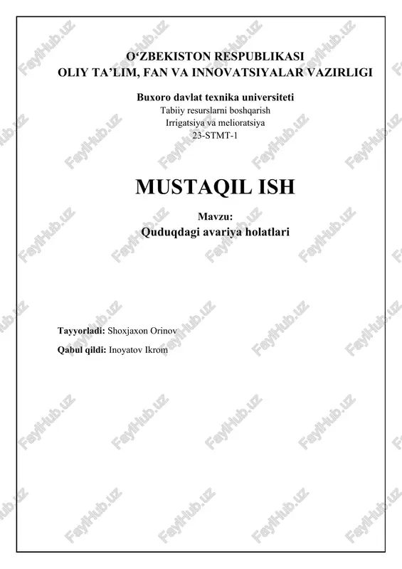 quduqdagi avariya holatlari — DOCX