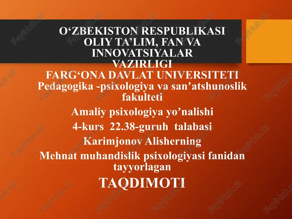 mehnat faoliyati va psixologiya — PPTX