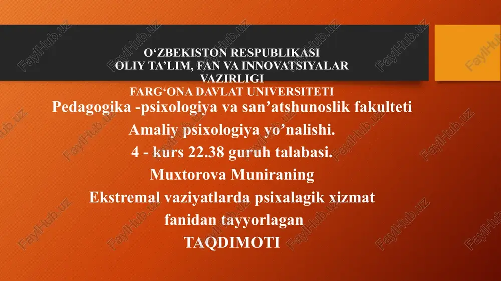 ekstremal vaziyatlar psixologiyasi — PPTX