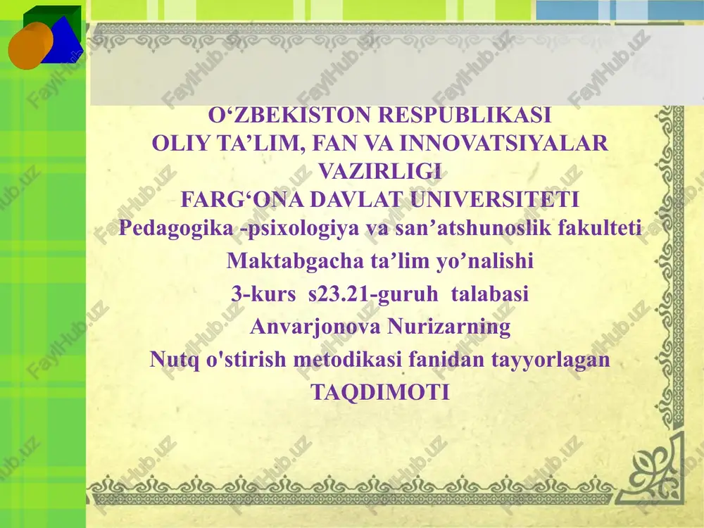 nutqo'stirish metodikasi — PPTX