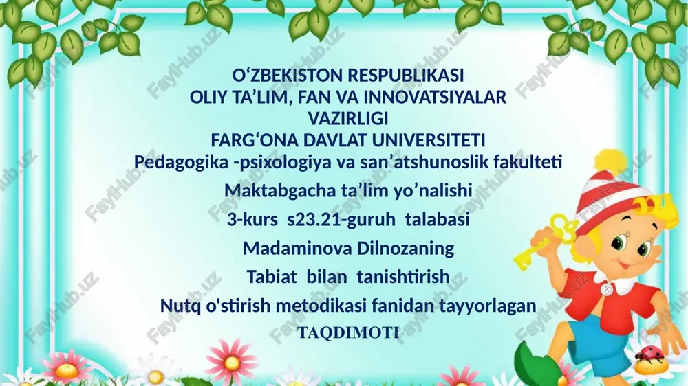 bolalarninutqinioʻstirishningpredmetimaqsadivavazifalari — PPTX