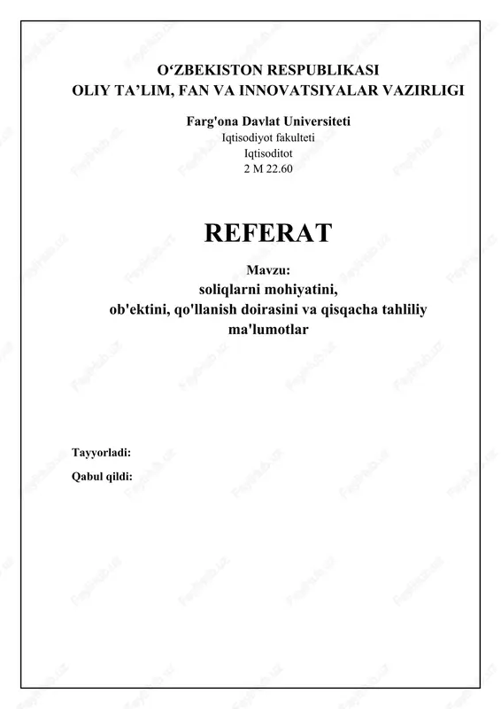 soliqlar mohiyati va ahamiyati — DOCX