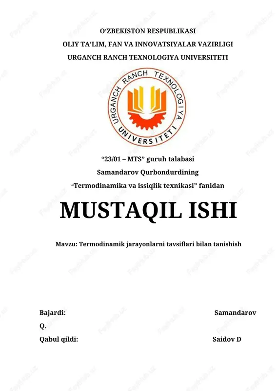 termodinamika va issiqlik texnikasi — DOCX