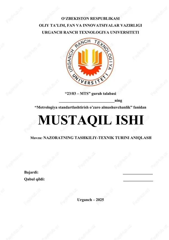 nazoratning tashkiliy-texnik turini aniqlash — DOCX