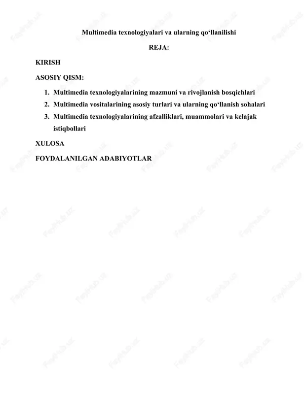 multimedia texnologiyalari va ularning qo‘llanilishi — DOCX