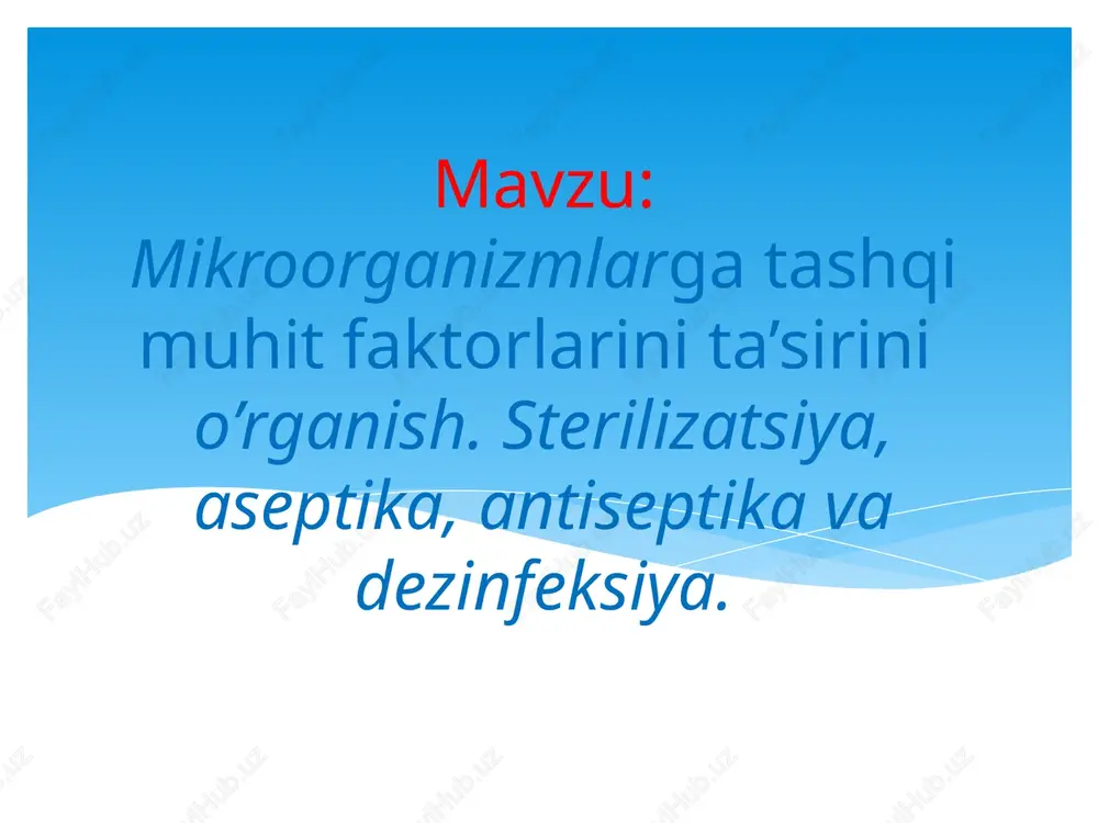 mikroorganizmlarga tashqi muhit faktorlarini ta’sirinio’rganish — PPTX