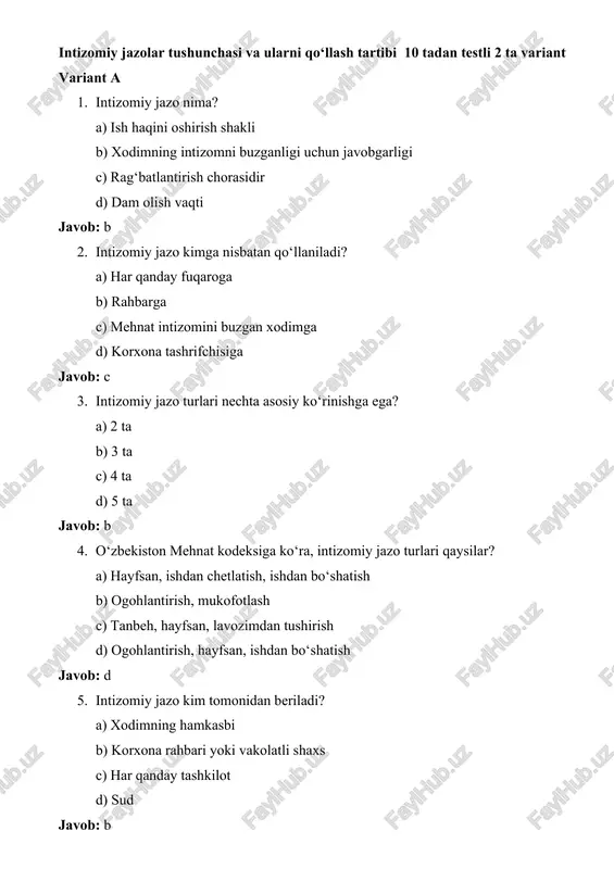 intizomiy jazolar — DOCX