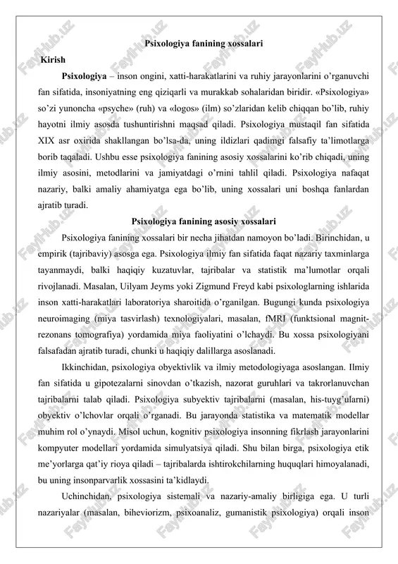 psixologiya fanining xossalari — DOCX