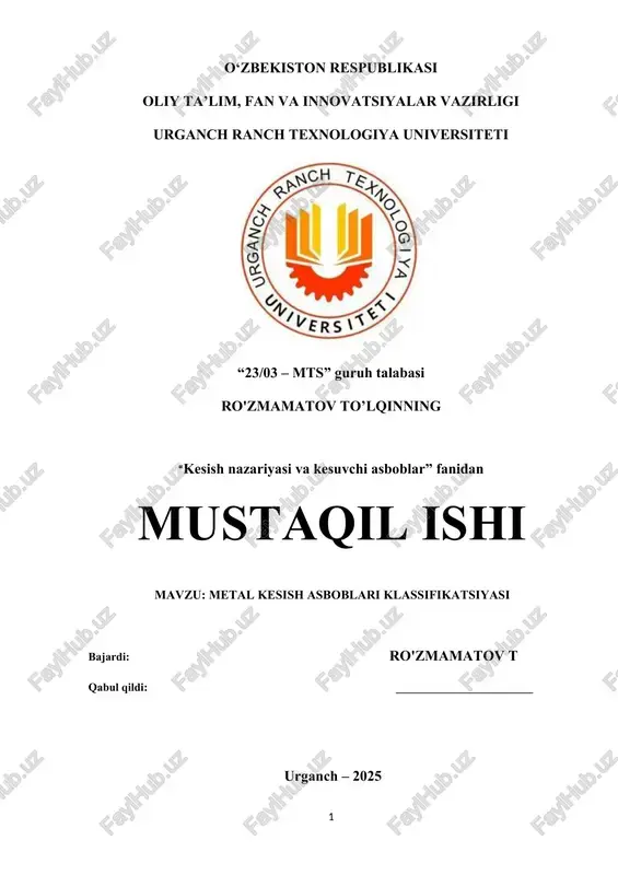 metal kesish asboblari klassifikatsiyasi — DOCX