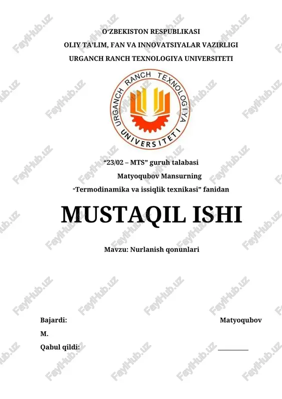 nurlanish qonunlari — DOCX