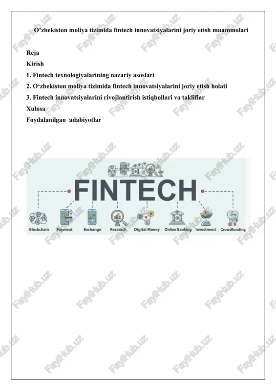 fintech innovatsiyalari o'zbekistonda — DOCX