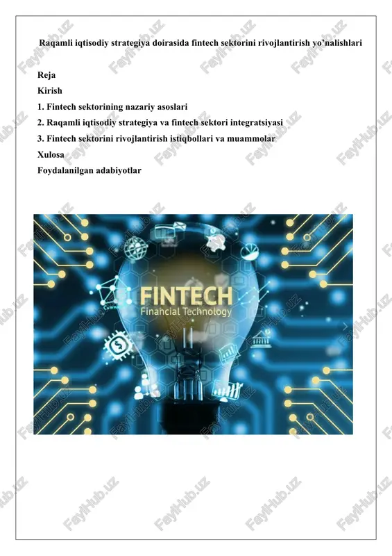 raqamli iqtisodiy strategiya doirasida fintech sektorini rivojlantirish yo’nalishlari — DOCX